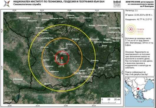Слабо земетресение бе регистрирано на територията на България То е